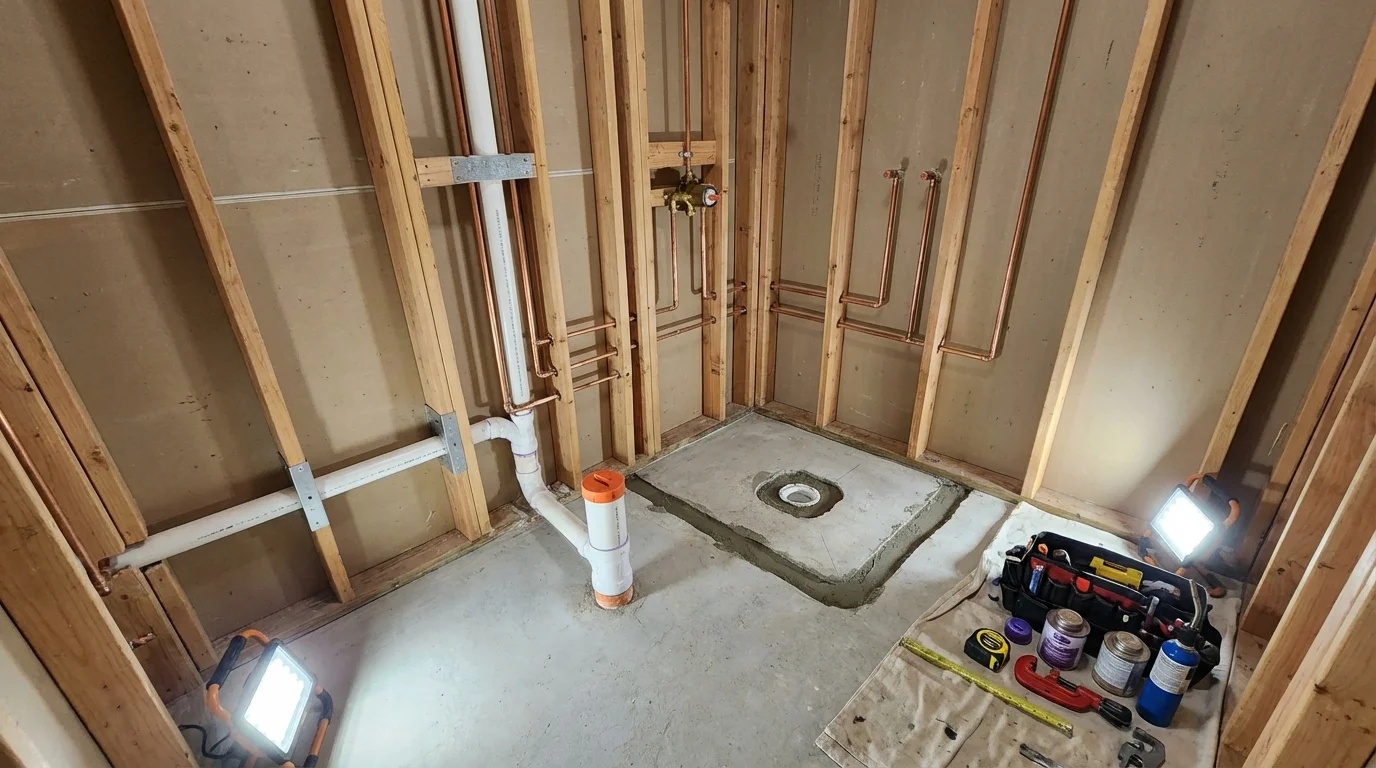 Bathroom rough-in plumbing during remodel by Johns Plumbing LLC in Lomita
