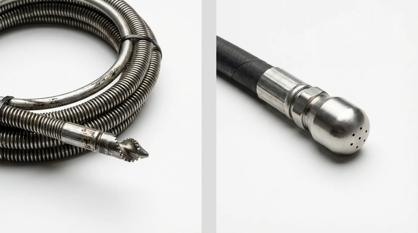 Drain snake cable and hydro jetting nozzle used for drain cleaning in Lomita, CA