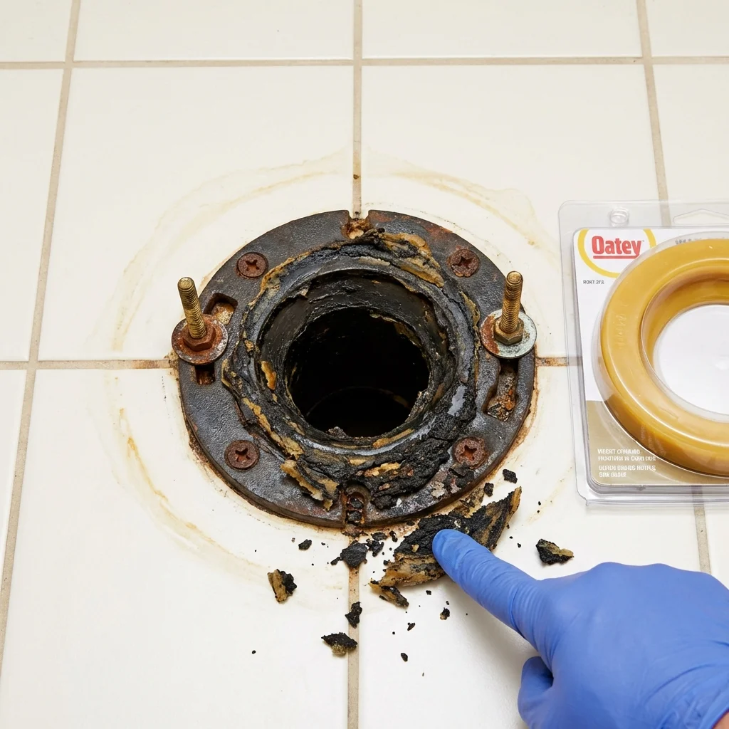 Failed wax ring showing water seepage at the base of a toilet in a Lomita, CA home