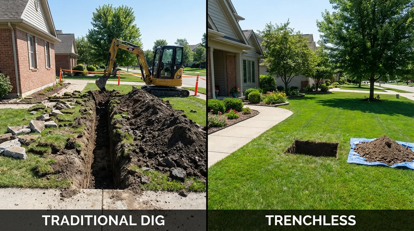 Trenchless sewer repair with minimal yard damage versus traditional excavation in Lomita, CA